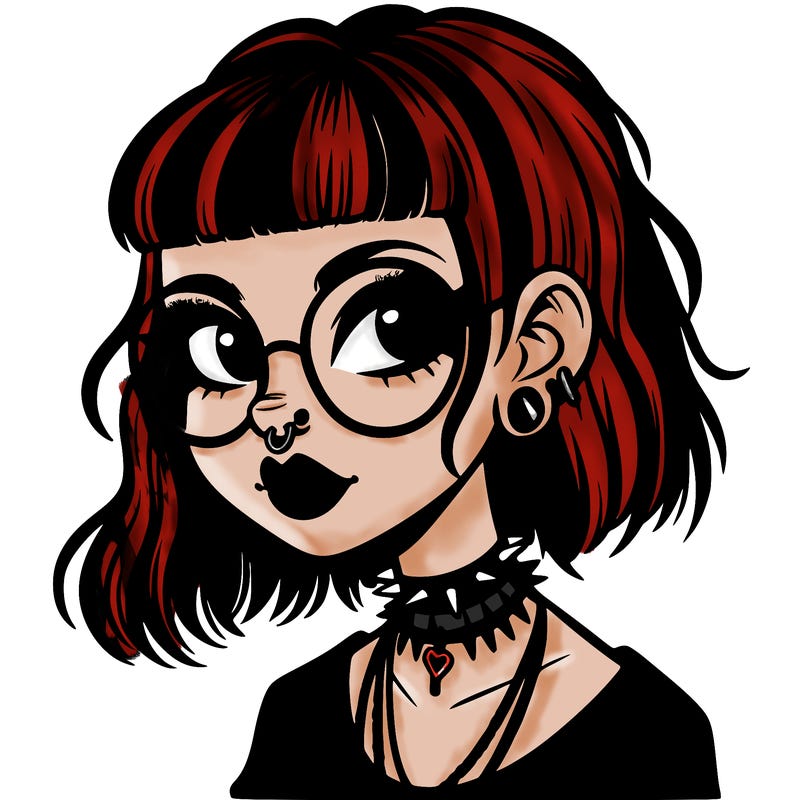 gothic girl with a mullet and glasses