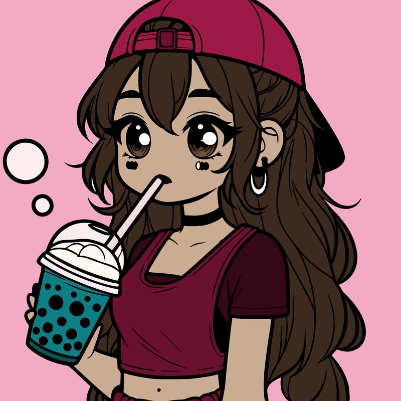 tom boy girl having a drink of boba