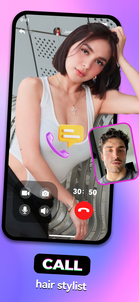 Interface de chat vidéo en direct sur l'application lifestyle Hiohub