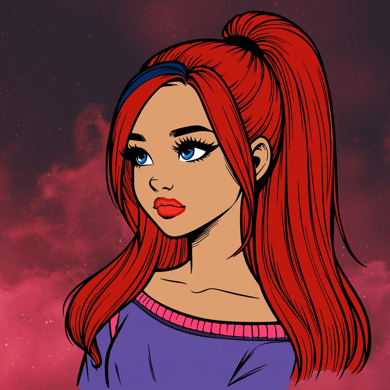 realistic girl with a high ponytail