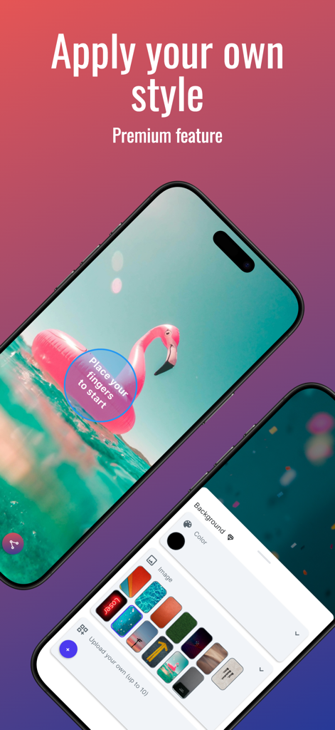 Finger Picker - Fun Chooser - Aplicación Finger Picker mostrando opciones de estilo y fondo personalizado premium.