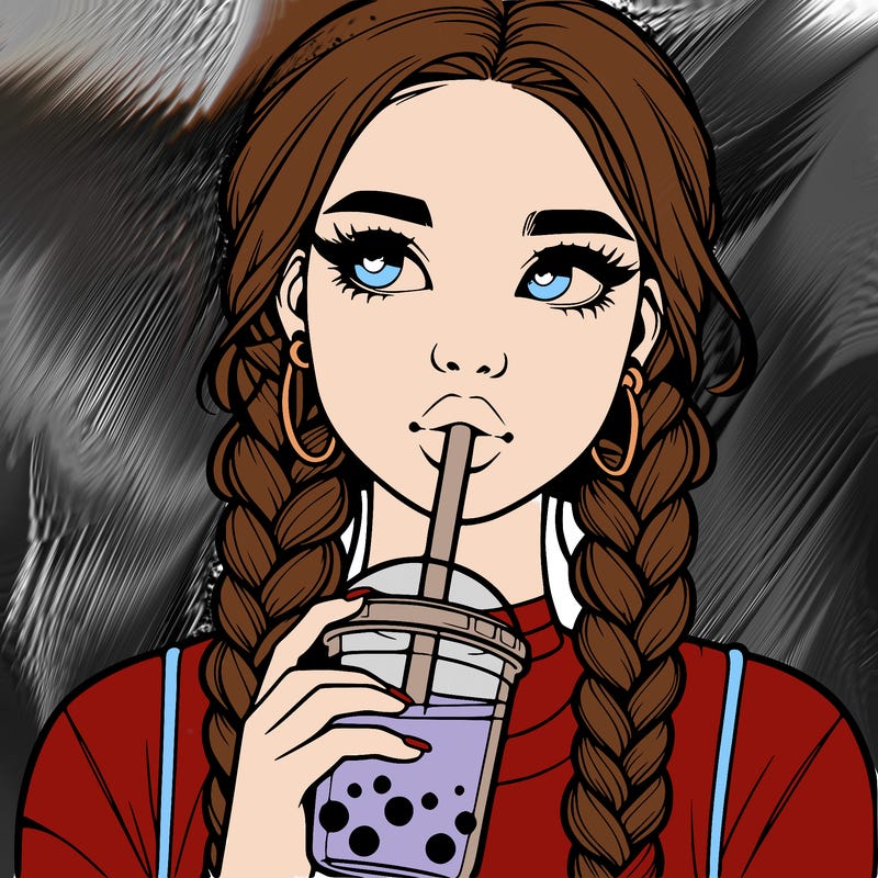 realistic girl with braided hair drinking boba