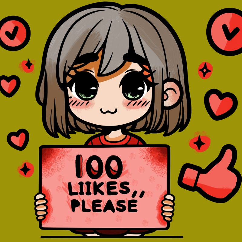 a girl with a sign saying 100 likes, please