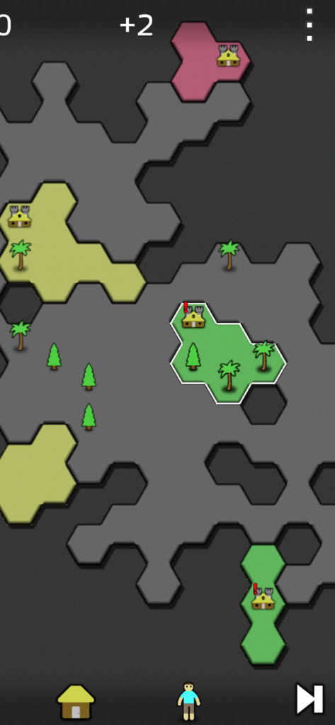 Gameplay of Antiyoy minimalist strategy game with hexagonal map and colored territories