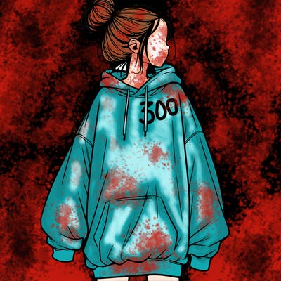 realistic girl with a oversized sweatshirt on and a bun