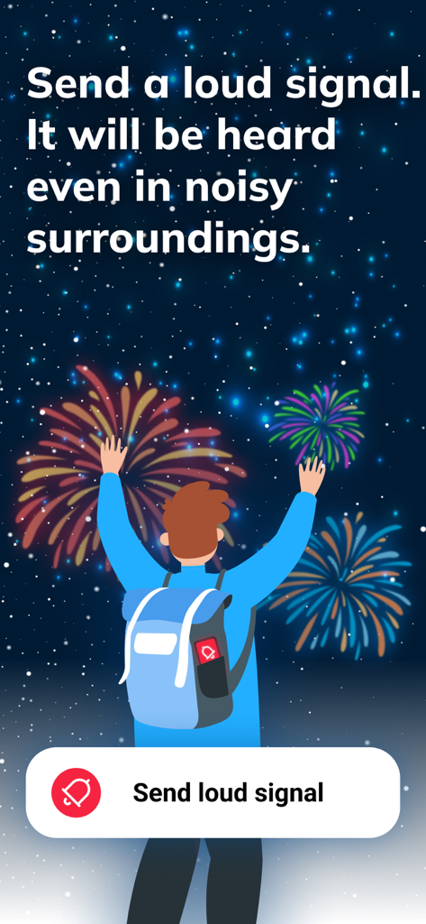 Findmykids app interface showing the loud signal feature for noisy environments