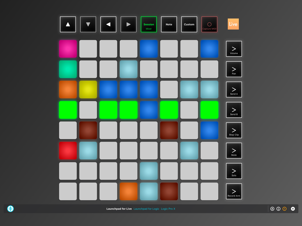 ONE Control Plus - Interface do controlador Launchpad virtual no aplicativo ONE Control Plus para iPad