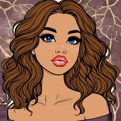 realistic girl with wavy hair and lips