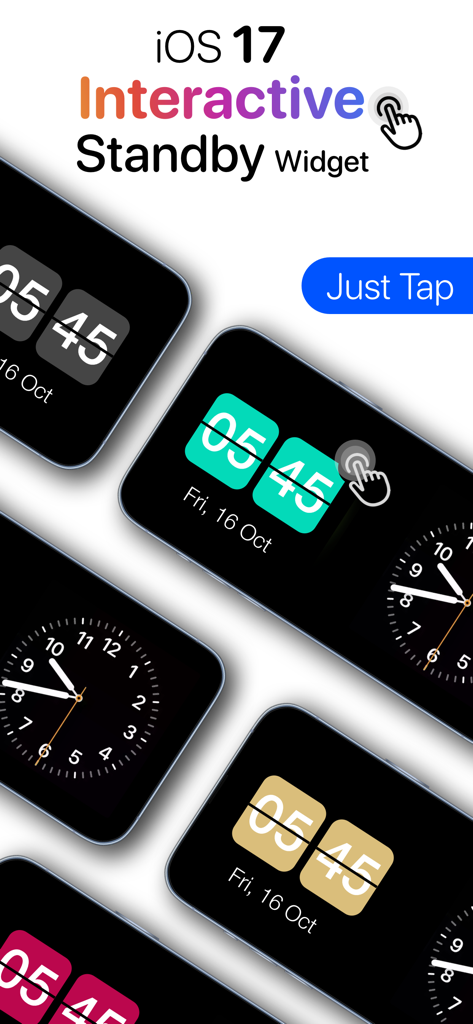 Flip Clock - Digital Clock - Showcase of interactive flip clock and analog clock widgets for iOS 17 standby mode