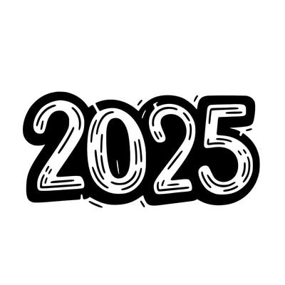 one line scrawled numbers sketch design “2025”