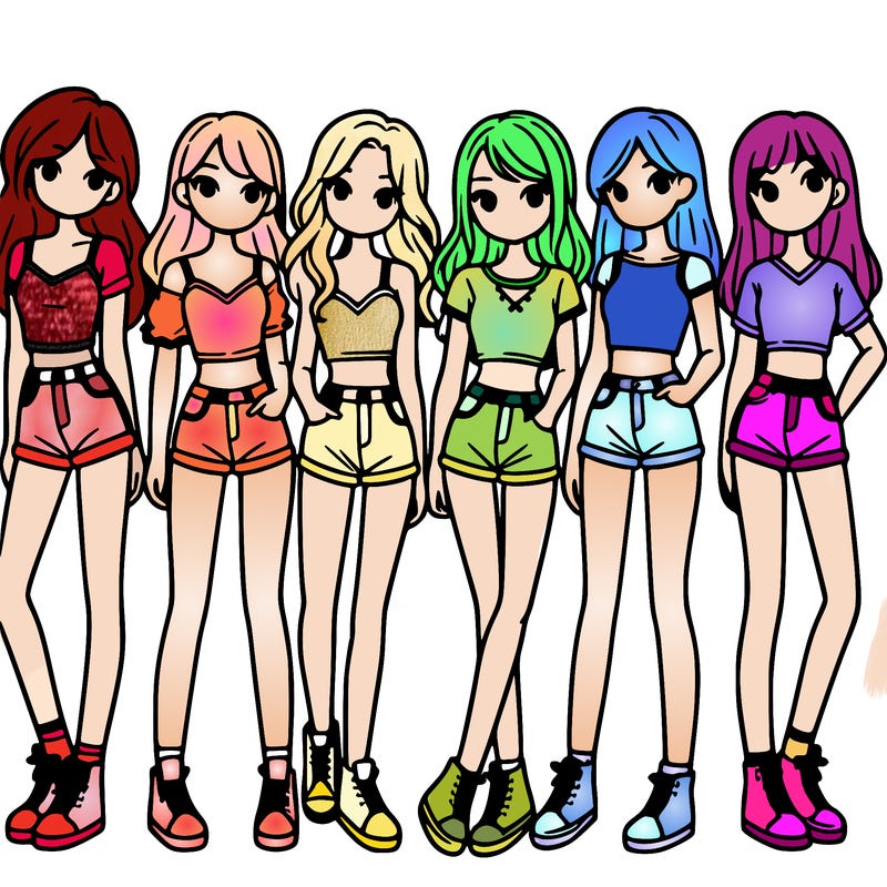 a group of girls wearing crop tops and shorts