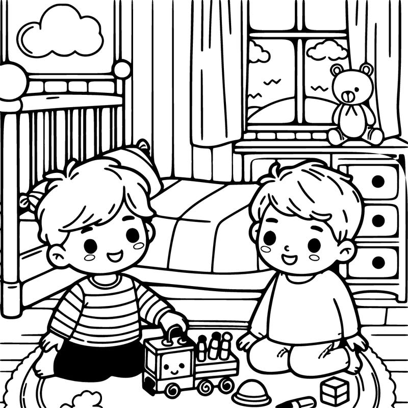 little boy playing in his room with his big brother