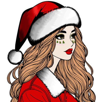 realistic girl in santa hat