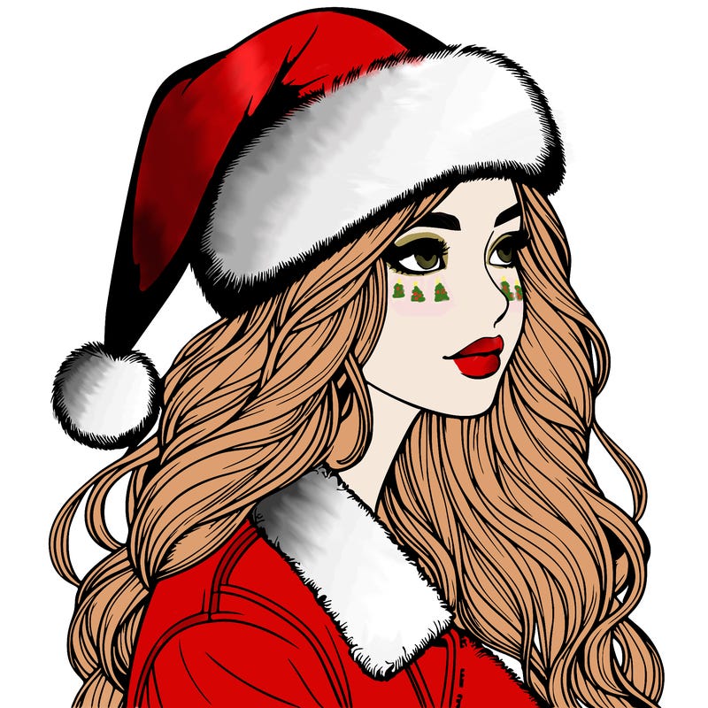 realistic girl in santa hat