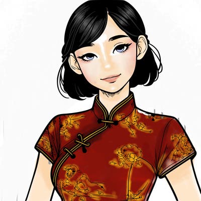 realistic asian girl wearing qipao