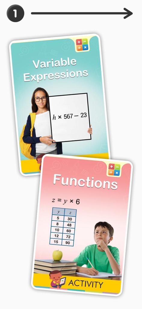 Math Master 4th Grade Fun app activities for variable expressions and functions