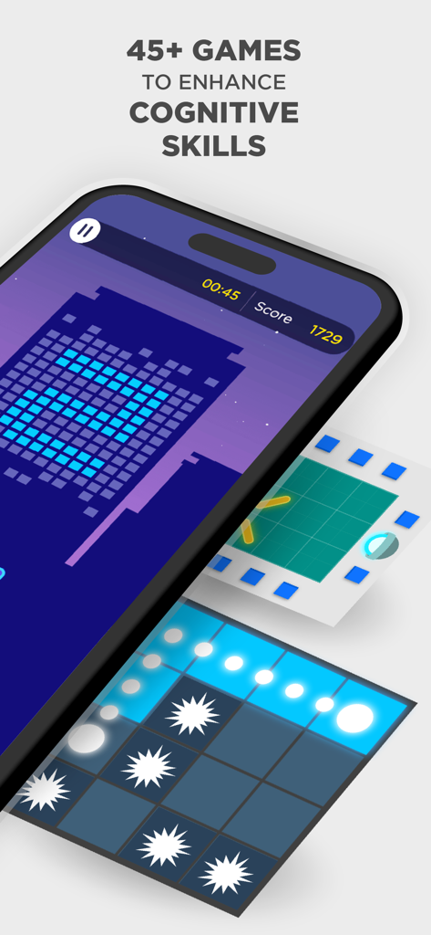 Peak - Brain Training - Un smartphone que muestra la interfaz de la aplicación Peak de entrenamiento cerebral con texto sobre juegos para la mejora cognitiva.