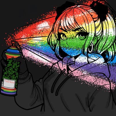 a realistic girl spray painting