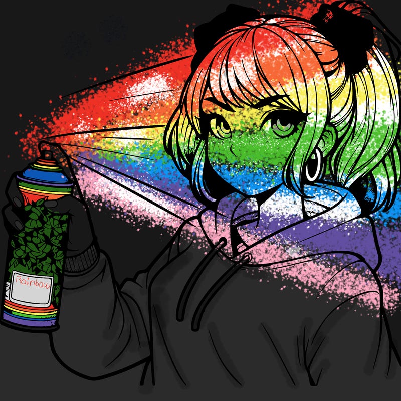 a realistic girl spray painting