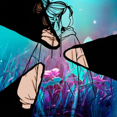 realistic girl with a oversized sweatshirt on and a bun