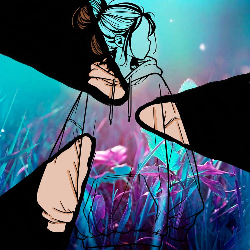 realistic girl with a oversized sweatshirt on and a bun