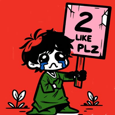 small poor toddler crying with sign that says 2 like plz