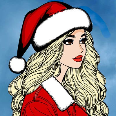 realistic girl in santa hat