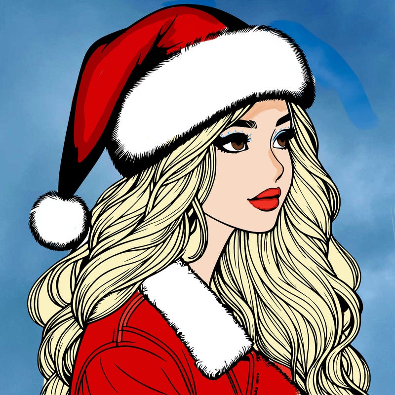 realistic girl in santa hat
