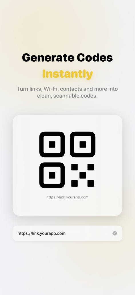 Barcode Generator And QR - Oberfläche des Barcode- und QR-Code-Generators, die eine scanbare QR-Code-Vorschau für einen Website-Link zeigt.