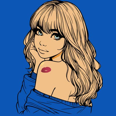 realistic girl with bangs looking over her shoulder