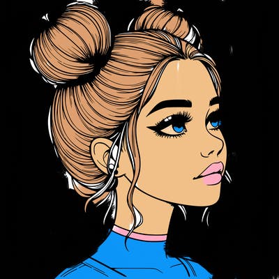 realistic girl with buns on the top of her head