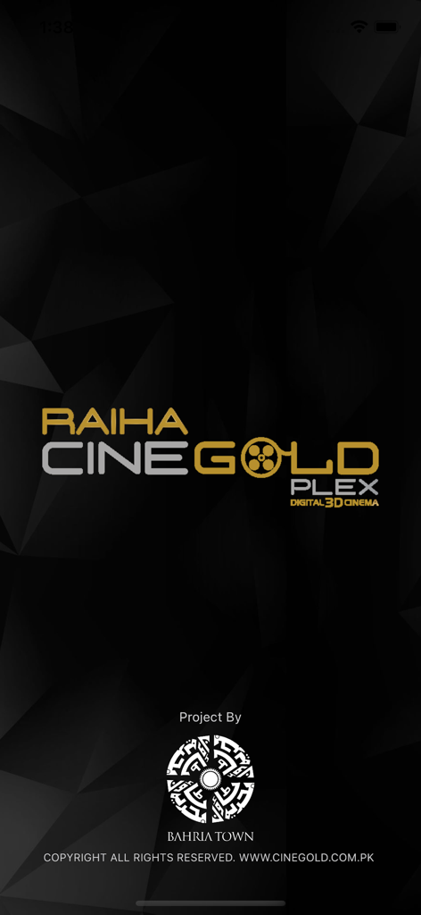 Raiha Cinegold Plex app splash screen with luxury cinema logo