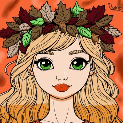 realistic girl with fall leaf crown