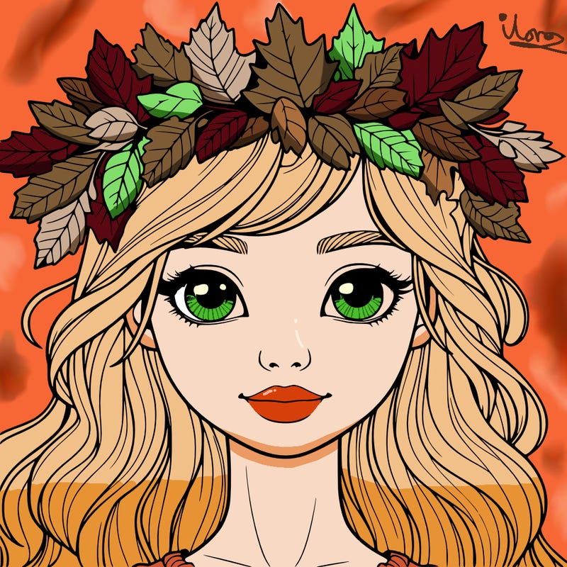 realistic girl with fall leaf crown