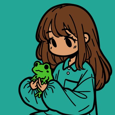 girl with long hair and a oversized shirt. and she is holding a frog