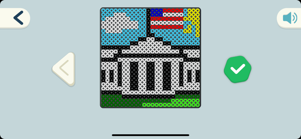 Design di pixel art della Casa Bianca con una bandiera americana nell'app smART pixelator 2.0.