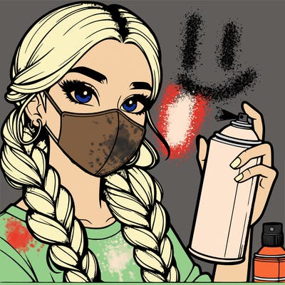 realistic beautiful girl spray painting with a mask
