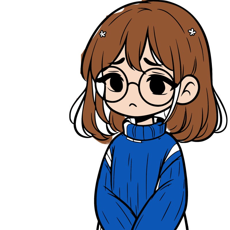 sad girl with glasses in a sweater