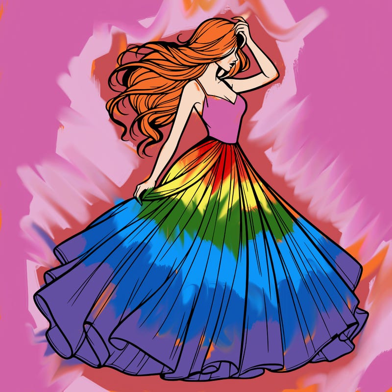 realistic woman with dress flowing in the wind