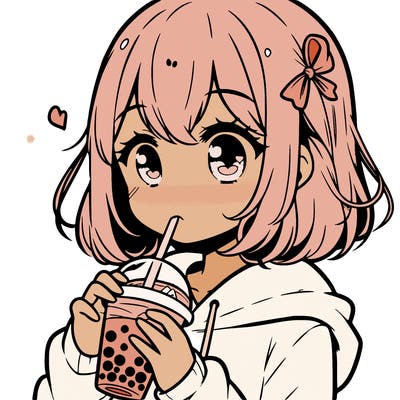 manga girl drink boba