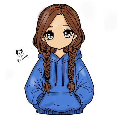 a realistic girl with a oversized hoodie and she has braids