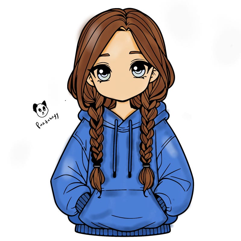 a realistic girl with a oversized hoodie and she has braids