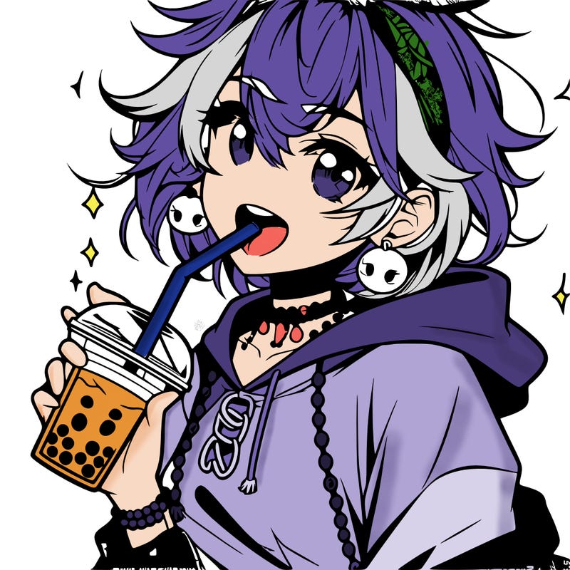 hot baddie anime girl drinking boba and biting the straw