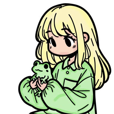 girl with long hair and a oversized shirt. and she is holding a frog