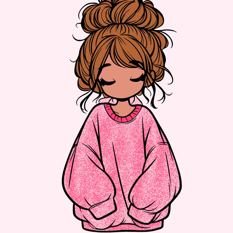 girl with baggy sweatshirt and messy bun