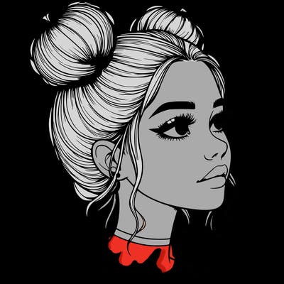 realistic girl with buns on the top of her head