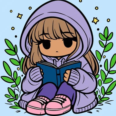 girl in oversized hoodie reading a book