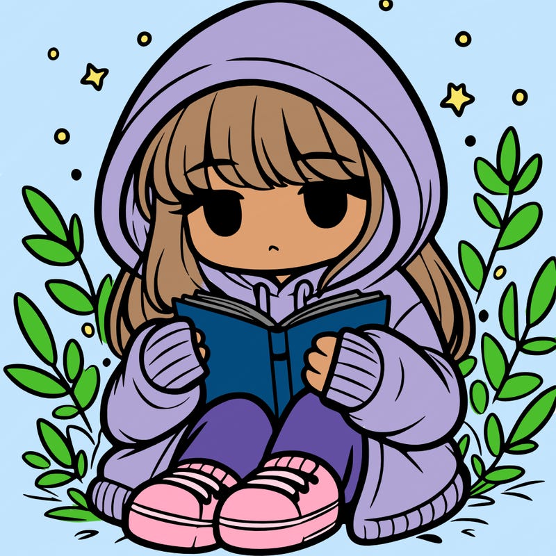 girl in oversized hoodie reading a book