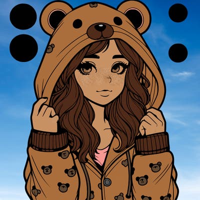 realistic girl in a animal pjs hoodie