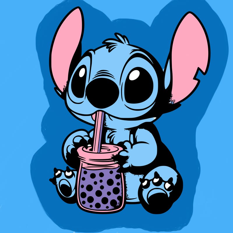 stitch drinking boba tea